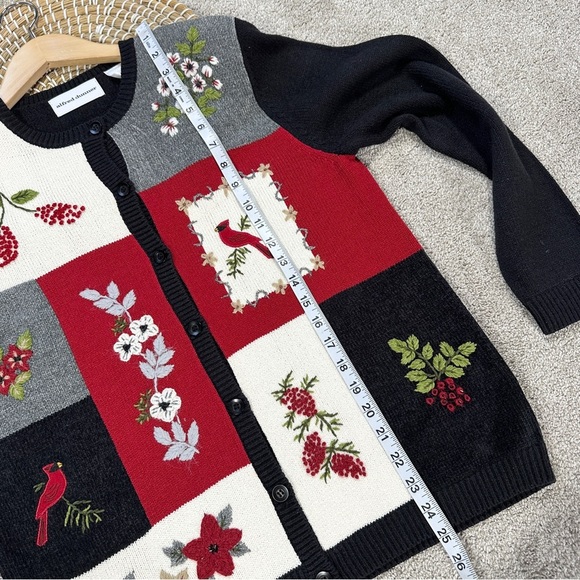 Alfred Dunner Vintage Cardigan Sweater Embroidered Birds Cardinal Grandmacore S - Picture 9 of 10